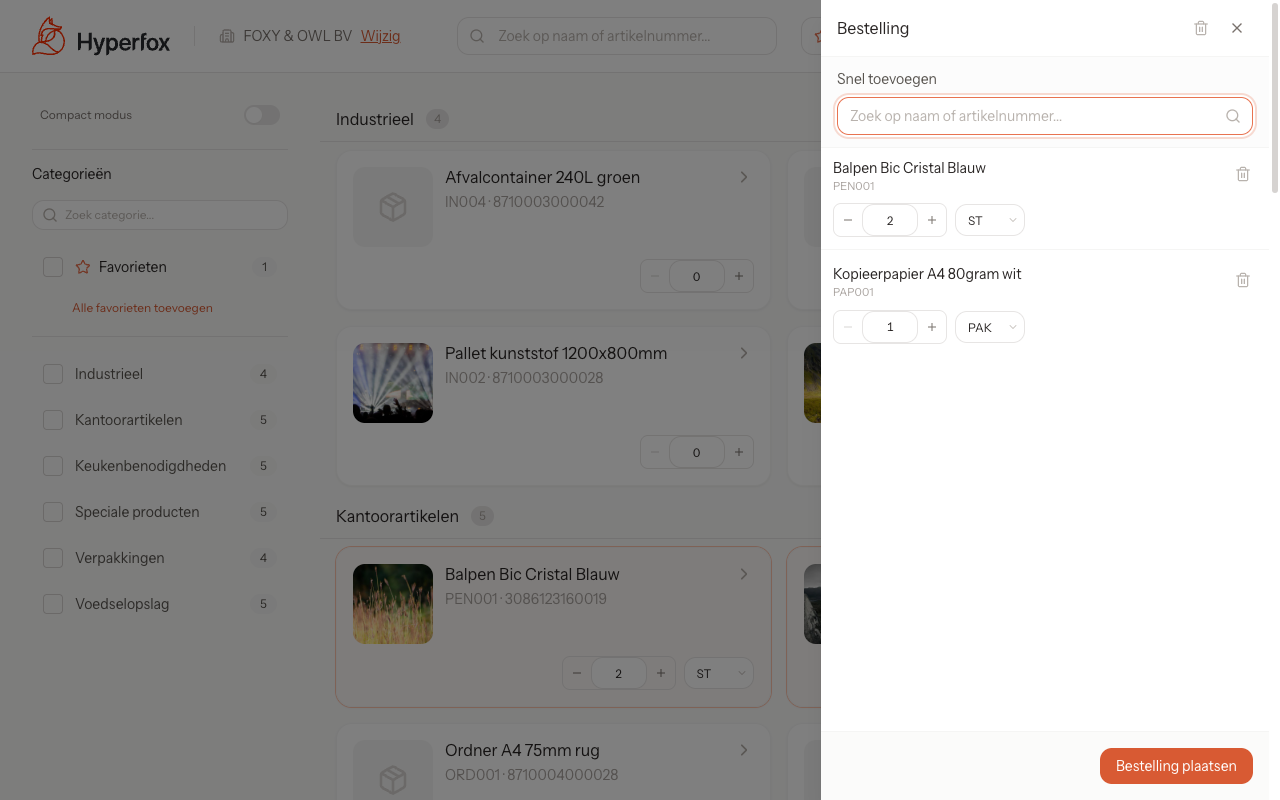 Desktop besteloverzicht