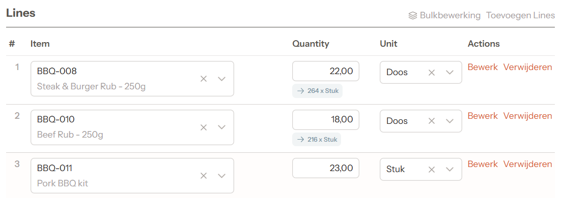 Orderlijnen overzicht